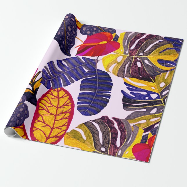 Creative seamless pattern with tropical leaves and wrapping paper (Unrolled)