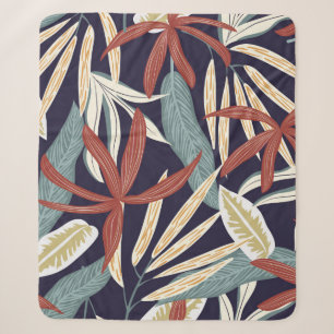 Creative seamless pattern with tropical plants on  sherpa blanket