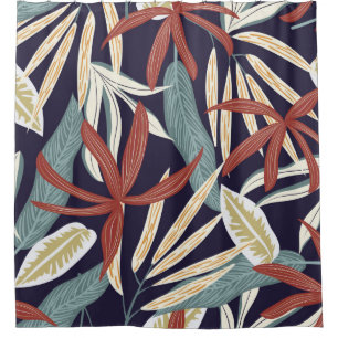 Creative seamless pattern with tropical plants on shower curtain