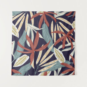 Creative seamless pattern with tropical plants on  tapestry