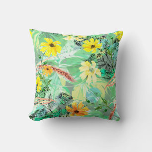 Creative seamless watercolor pattern of plants, He Cushion
