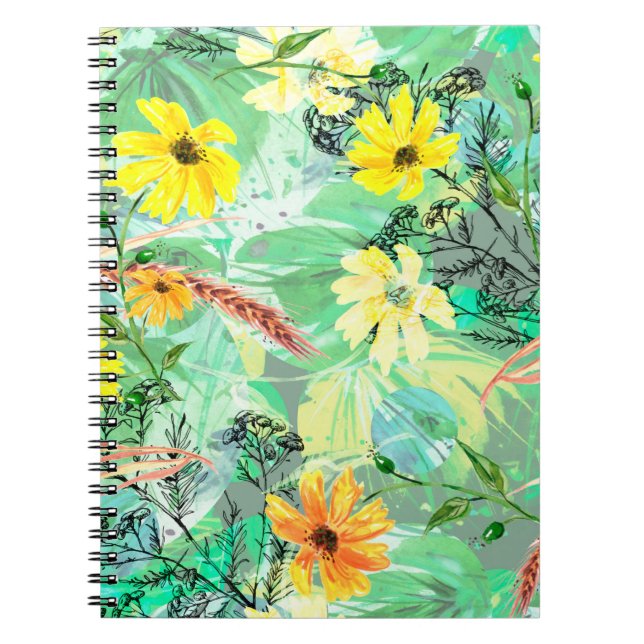 Creative seamless watercolor pattern of plants, He Notebook (Front)