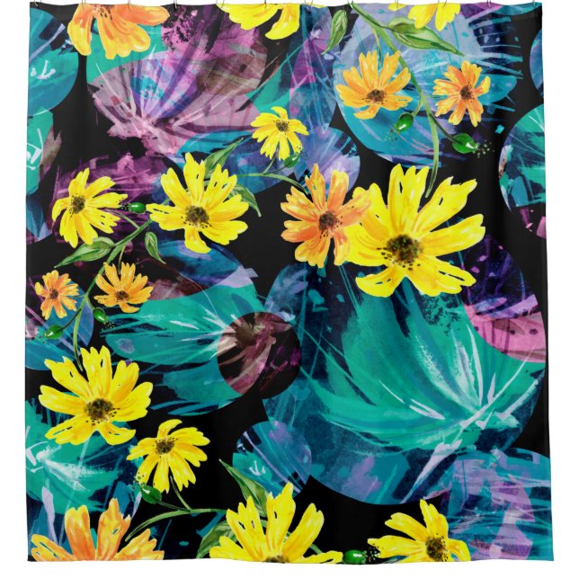 Creative seamless watercolor pattern of plants, He Shower Curtain (Front)