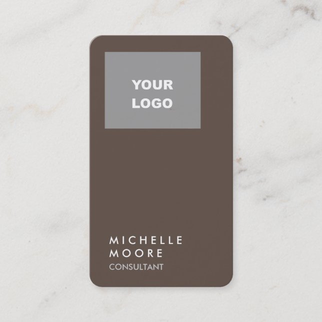 Creative Simple Plain Brown Grey Add Your Logo Business Card (Front)