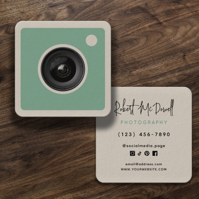 Creative social media mint cream photographer square business card (Creator Uploaded)