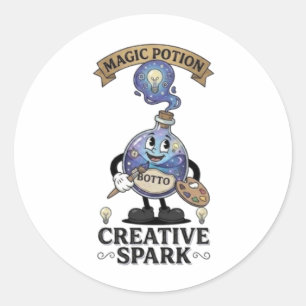Creative Spark Magic Potion Retro Artist Mascot Classic Round Sticker