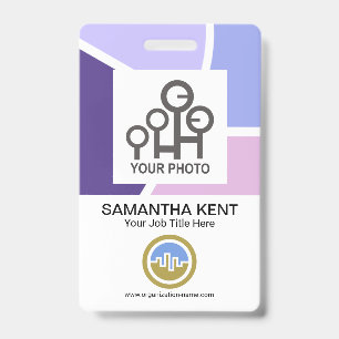 Creative Stylish Blue Waves Employee Company Photo ID Badge