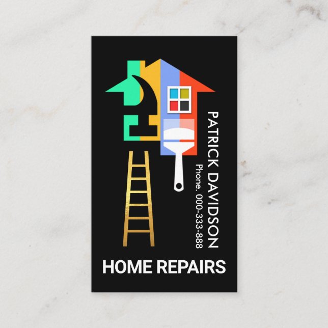 Creative Stylish Colourful Home Repairs Business Card (Front)