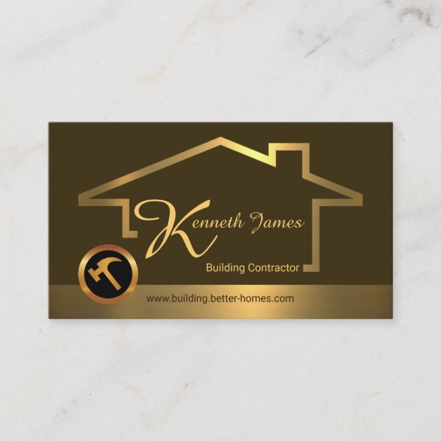Creative Stylish Gold Building Frame Construction Business Card (Front)