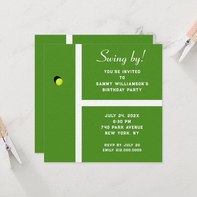 Creative Tennis Party Invitation (Front/Back In Situ)