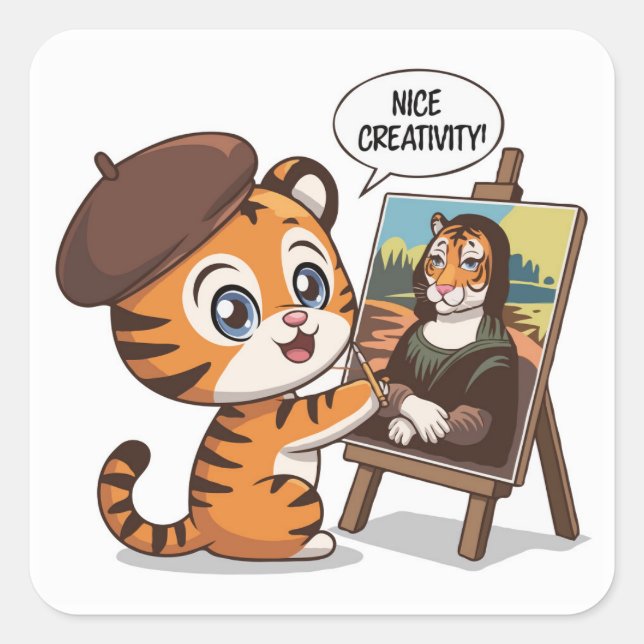 Creative Tiger Cub - Back to School Painting Square Sticker (Front)