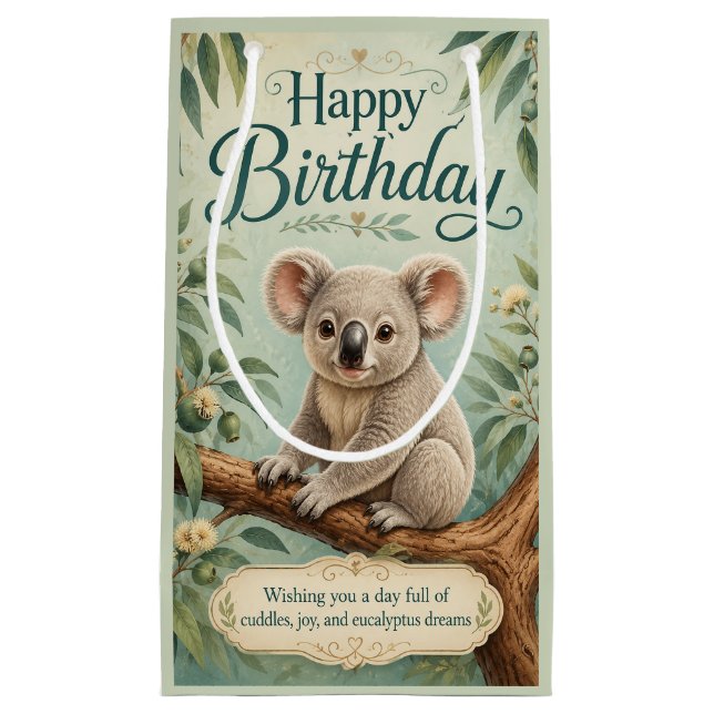 Creative Title Adorable Koala Eucalyptus Birthday  Small Gift Bag (Front)