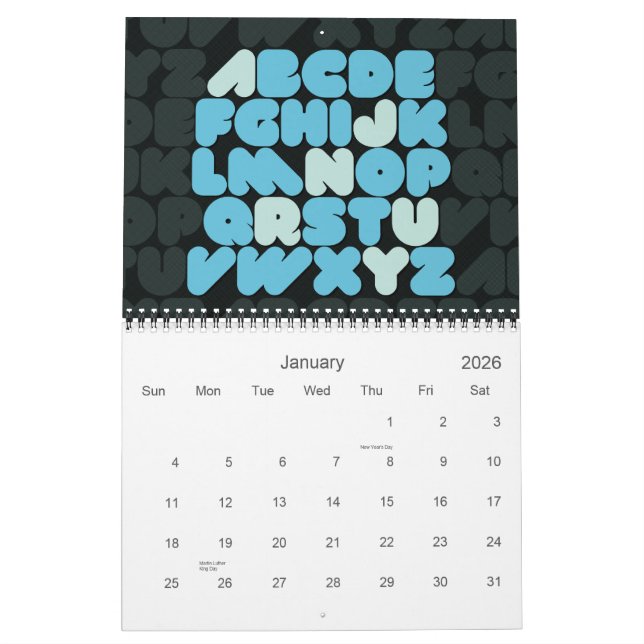 Creative Typography Alphabet Months 2012 calendar (Jan 2026)