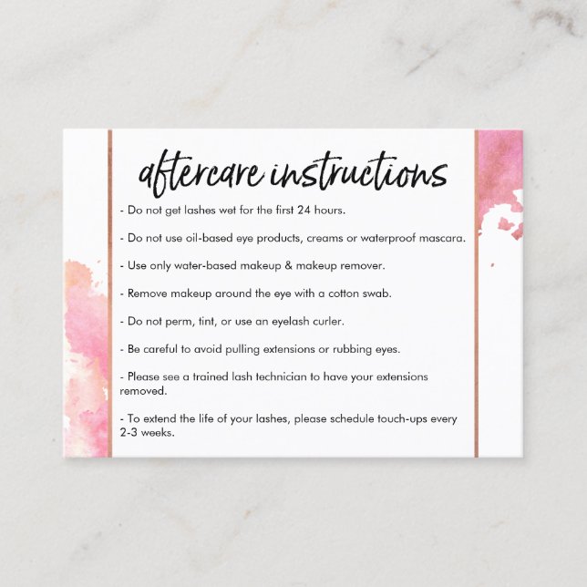 Creative Watercolor Eyelashes Aftercare Business Card (Front)