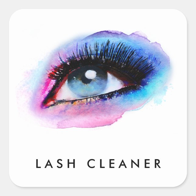 Creative Watercolor Eyelashes Blue Lash Cleaner Square Sticker (Front)