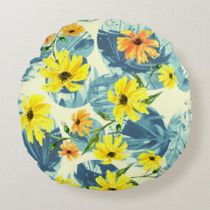 Creative Watercolor Plants: Stylish Seamless Round Cushion