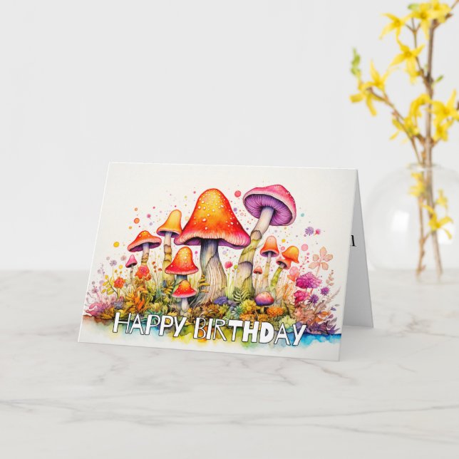 Creative Wild Retro Mushroom Art Card (Yellow Flower)