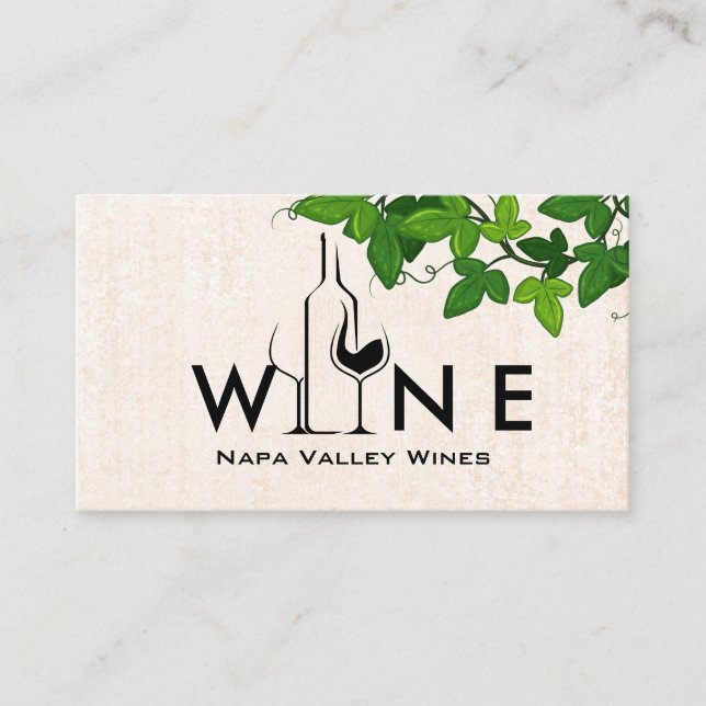Creative Wine Logo Type | Vine Leaves Business Card (Front)