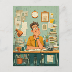 Creative Writer in Busy Office Postcard