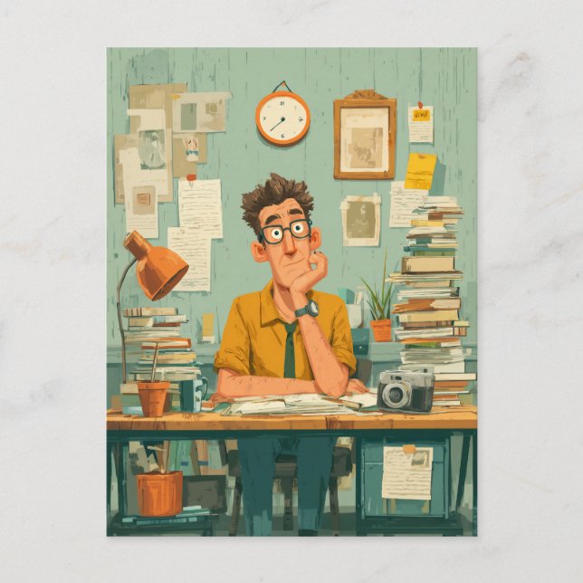 Creative Writer in Busy Office Postcard (Front)