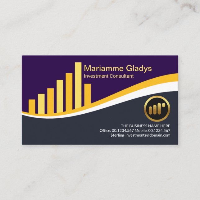 Creative Yellow Share Graph Wave Financial Advisor Business Card (Front)