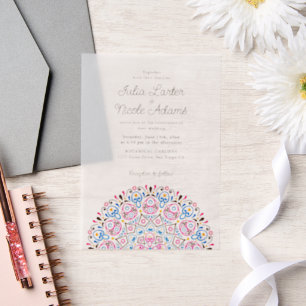 Creative Youthful Mirror Mandala Wedding Vellum Invitations