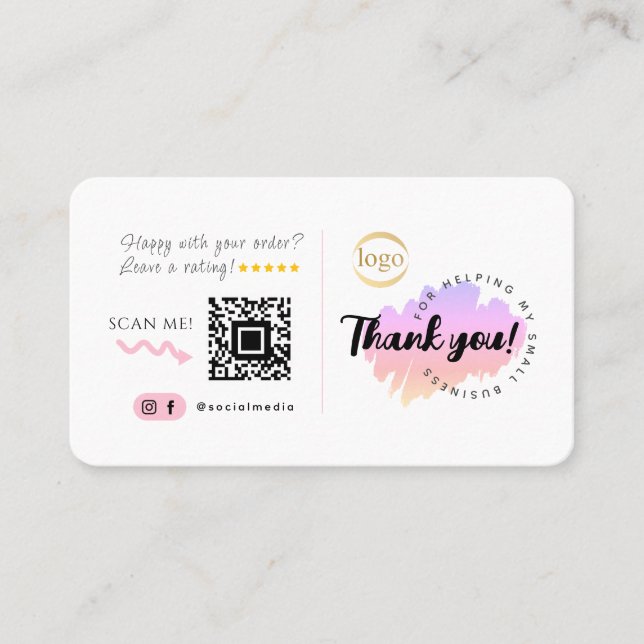 CreativeSocial Media Custom QR Code Logo Thank You Business Card (Front)