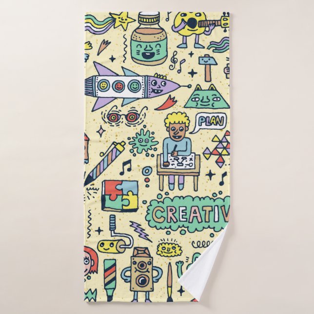 Creativity Activities Funny Doodle Cartoon Set 1.  Bath Towel (Bath Towel)