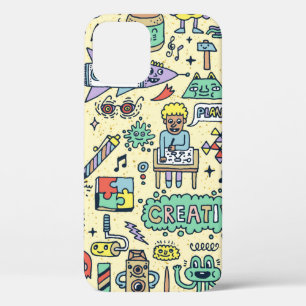 Creativity Activities Funny Doodle Cartoon Set 1.  iPhone 12 Case