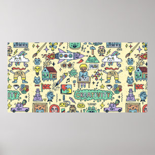Creativity Activities Funny Doodle Cartoon Set 1. Poster