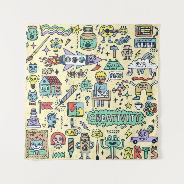 Creativity Activities Funny Doodle Cartoon Set 1.  Tapestry (Front)