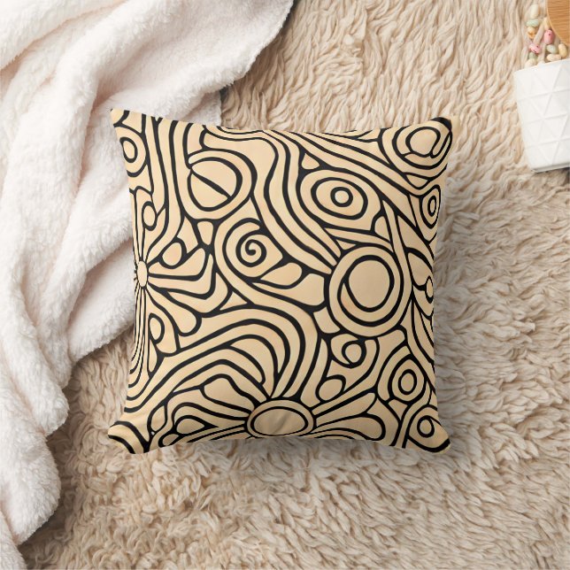 Creativity Beige and Black line art pattern Cushion (Blanket)