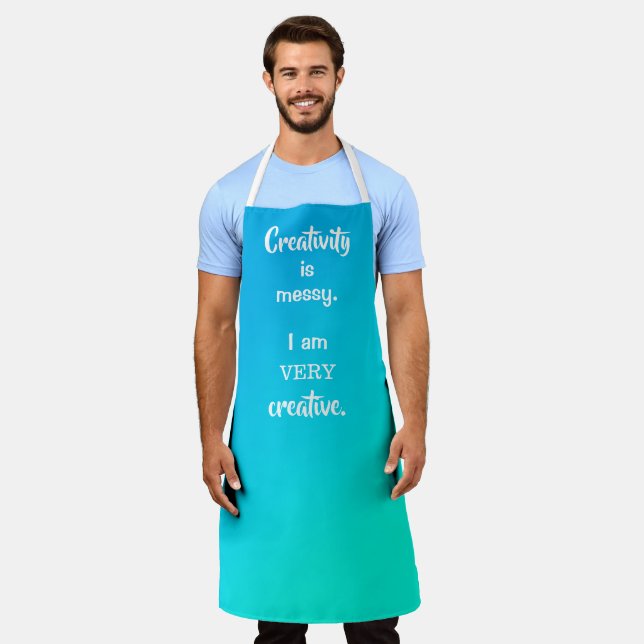 Creativity is Messy Blue Gradient Funny Apron (Worn)