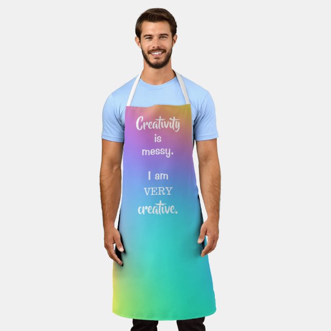 Creativity is Messy Colourful Gradient Funny Apron (Worn)