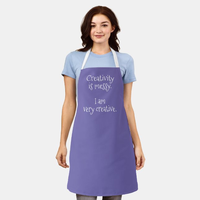 Creativity is Messy Periwinkle Purple Funny Apron (Worn)