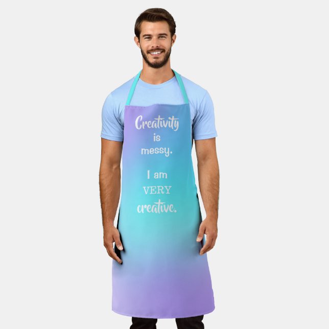 Creativity is Messy. Teal and Purple Funny Apron (Worn)