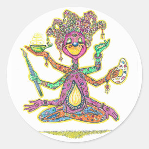 Creativity is personified in this meditation image classic round sticker
