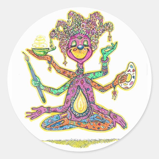 Creativity is personified in this meditation image classic round sticker (Front)