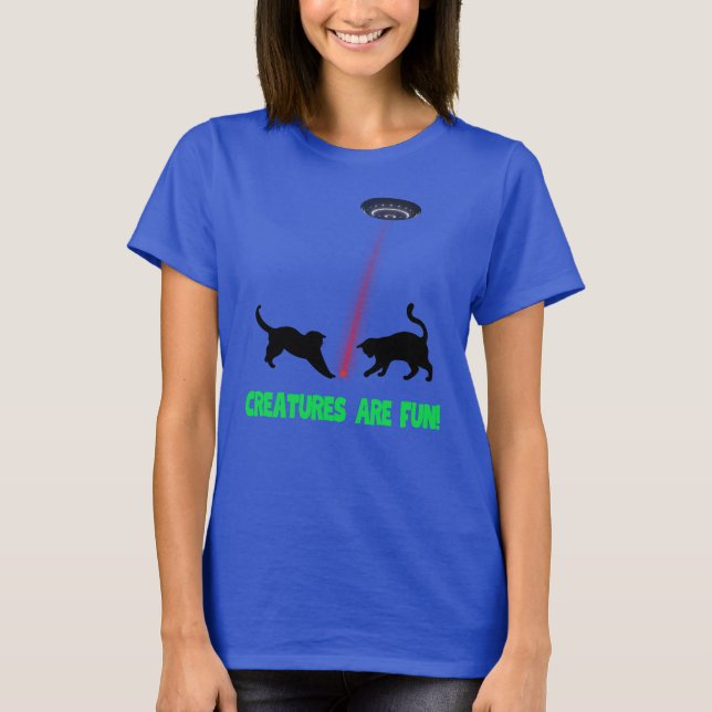 Creatures Are Fun Cats playing with Laser Dot T-Shirt (Front)