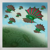Creatures flying in formation casting shadows