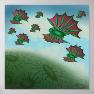 Creatures flying in formation casting shadows poster