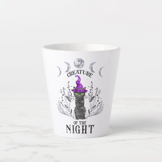 Creatures of the Night – Halloween Black Cat Latte Mug (Front)