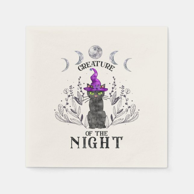Creatures of the Night – Halloween Black Cat Napkin (Front)
