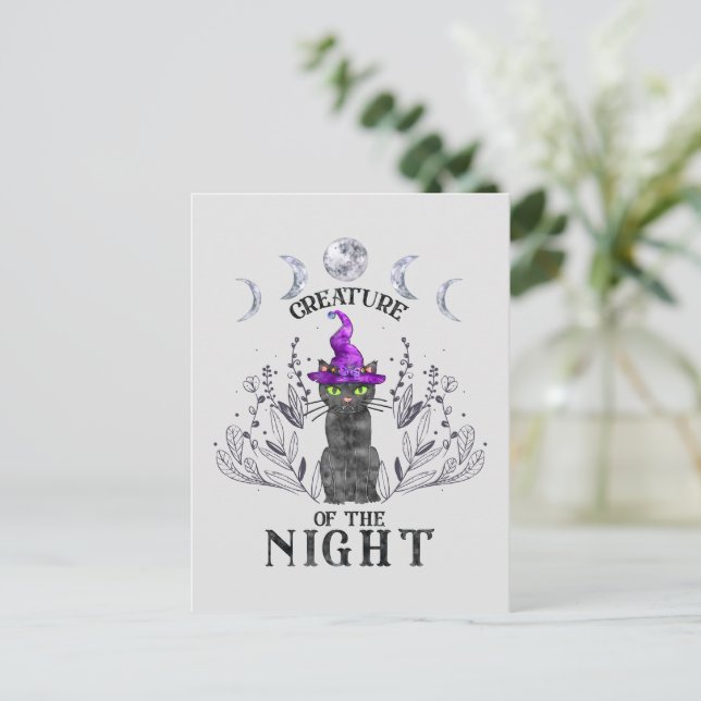 Creatures of the Night – Halloween Black Cat Postcard (Standing Front)