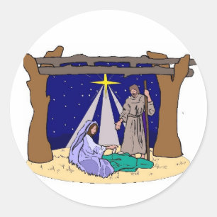 Creche Scene Nativity Scene Manger Classic Round Sticker