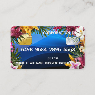 Credit Card Blue Abstract Exotic Flowers