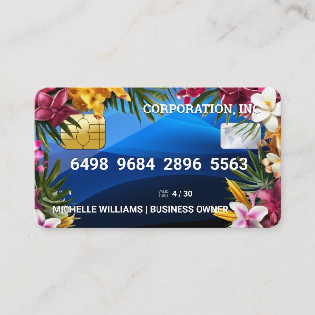 Credit Card | Blue Abstract | Exotic Flowers (Front)