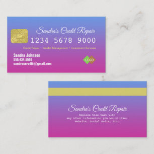 Credit Card Blue and Pink Glitter Business Card