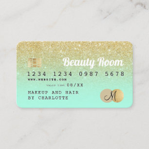 Credit card gold glitter beauty mint monogram