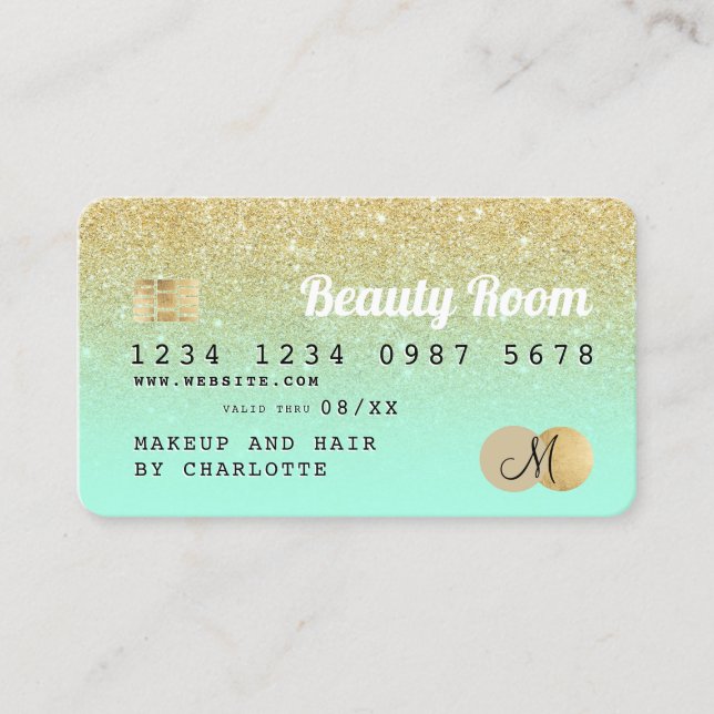 Credit card gold glitter beauty mint monogram (Front)